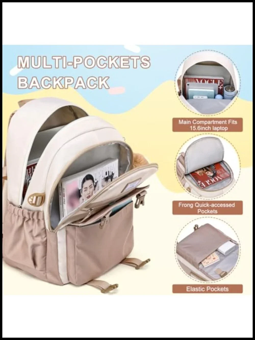 Girls School Backpack Set with Lunch Box Pencil Case, Waterproof Nylon Bookbag